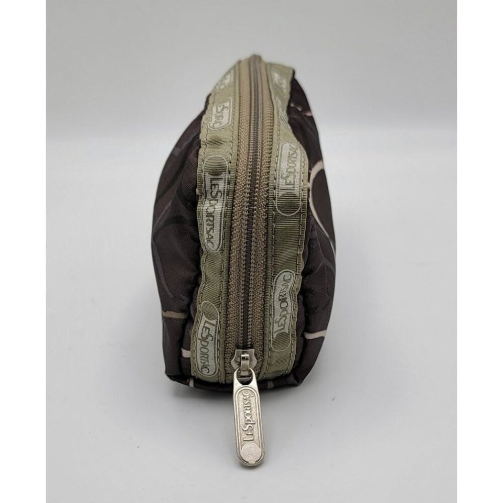 LeSportsac Zippered Cosmetic Pouch / Small Travel Bag – Brown & Olive Abstract P - Picture 2 of 8